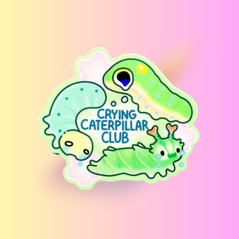 Crying Caterpillar Club Sticker | Cute Worm Grub Design | Emotional Nature Spring Sticker for Laptop, Water Bottle