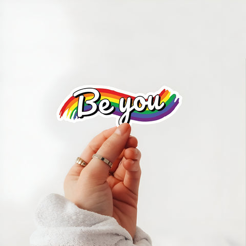 Be you LGBTQ+ Flag Sticker,Pride month gift, Waterproof Vinyl Sticker for Book Laptop Water Bottle Phone Case