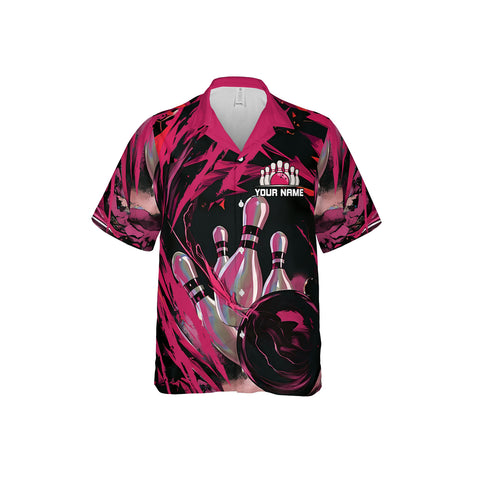 Custom Name Team Name Bowling Hawaiian 3D Shirts for Men and Women, Bowling Hawaii Shirts for Bowling Team, Bowling fan Gift
