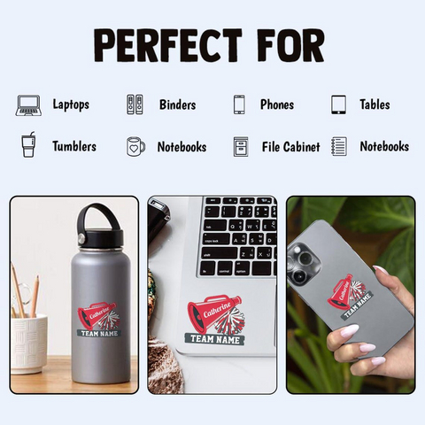 Custom name Cheer Cheerleader sticker, Cheer Gift for Cheer Team, Waterproof Vinyl Sticker for Book Laptop Water Bottle Phone Case