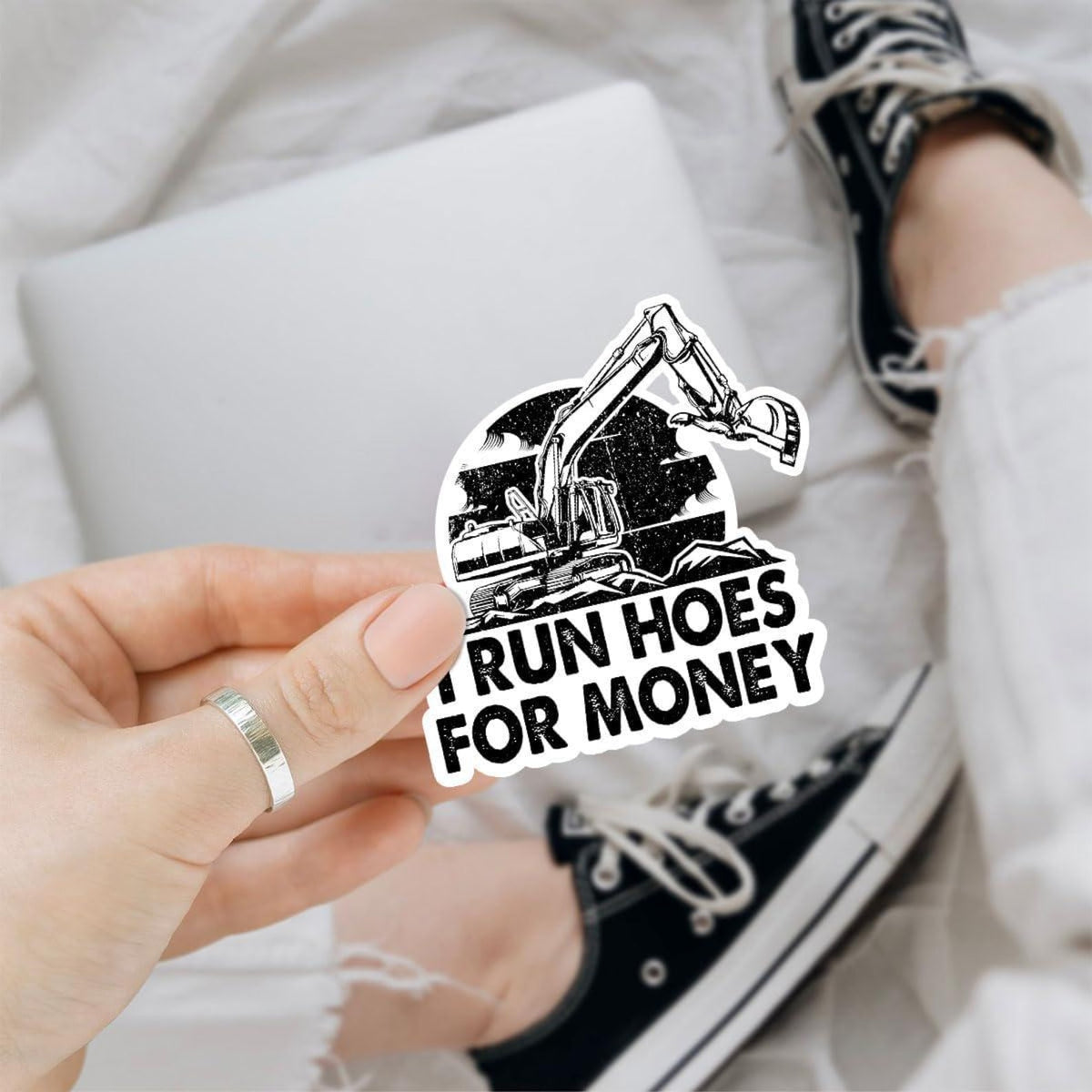 I Run Hoes for Money Sticker, Operator Excavator Gift Sticker Construction Worker Sticker, Waterproof Vinyl Sticker for Book Laptop Water Bottle Phone Case