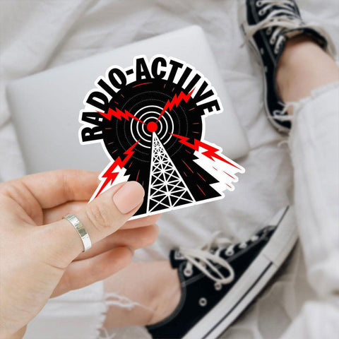 Radio-Active Retro Sci-Fi Tech Tower Signal sticker, 3 inches Waterproof Vinyl Sticker for Book Laptop Water Bottle Phone Case