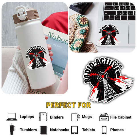 Radio-Active Retro Sci-Fi Tech Tower Signal sticker, 3 inches Waterproof Vinyl Sticker for Book Laptop Water Bottle Phone Case