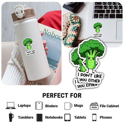 Funny Broccoli I Don't Like You Either Sticker, 3 inches Waterproof Vinyl Sticker for Book Laptop Water Bottle Phone Case