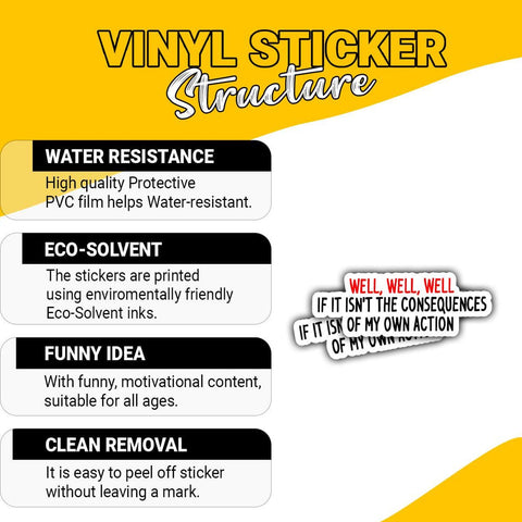 Well, Well, Well, If Isn't The Consequences of My Own Actions sticker, 3 inches Waterproof Vinyl Sticker for Book Laptop Water Bottle Phone Case