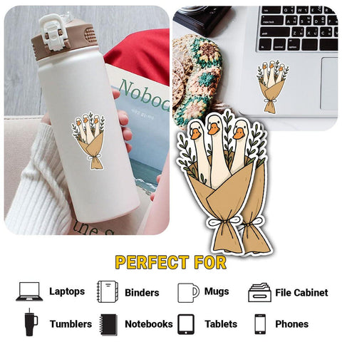 Silly Goose with Floral sticker, 3 inches Waterproof Vinyl Sticker for Book Laptop Water Bottle Phone Case