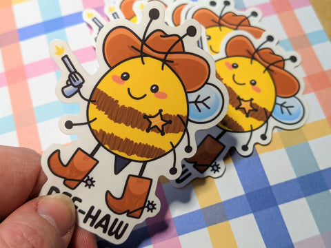 Cowboy Bee "Bee-Haw!" Sticker OR Magnet | Die Cut | Waterproof Vinyl