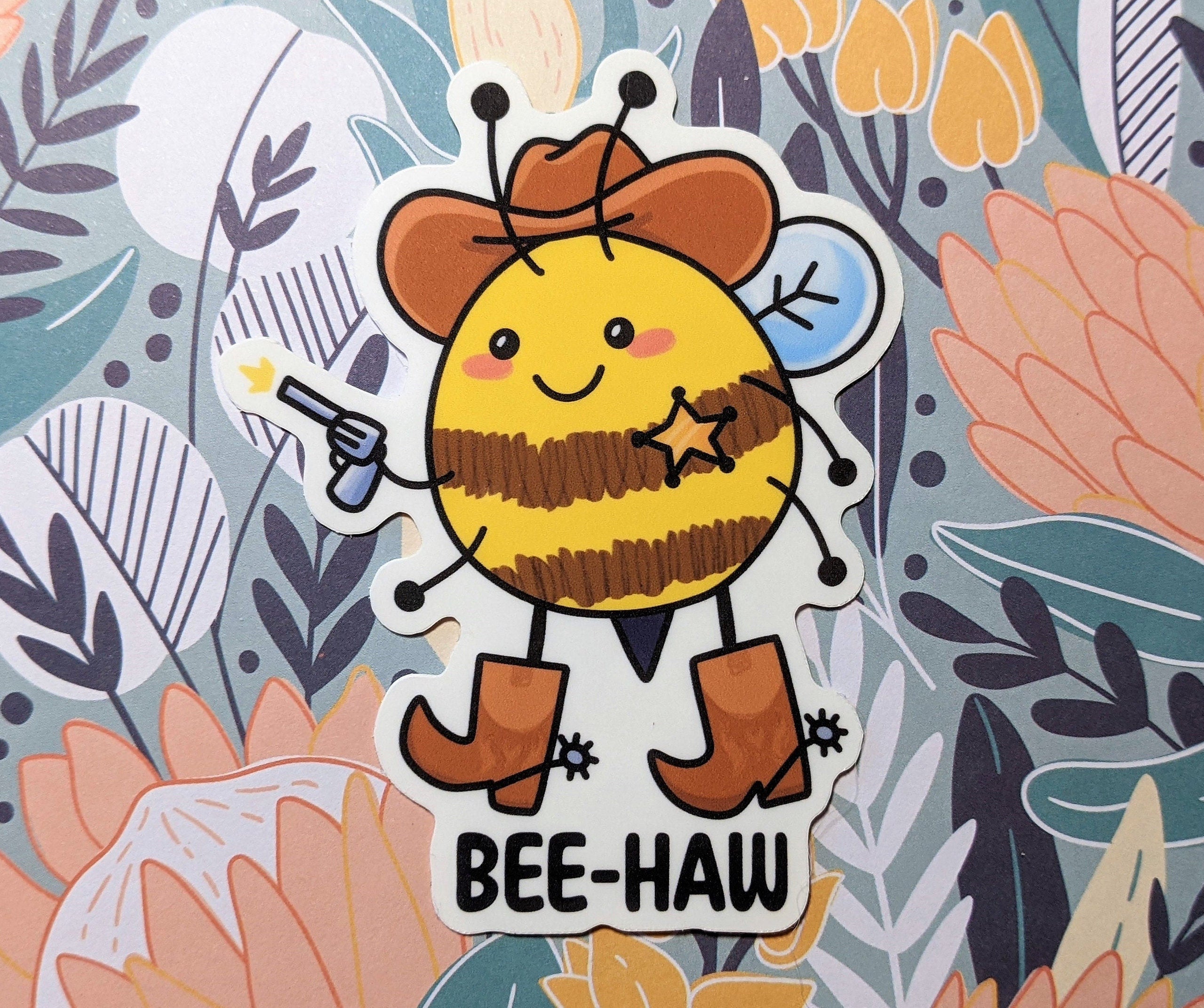 Cowboy Bee "Bee-Haw!" Sticker OR Magnet | Die Cut | Waterproof Vinyl