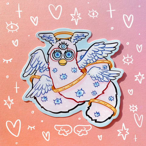 Biblically Accurate Angel Furby Sticker | 90s Nostalgia Meme Design | Cursed Sticker for Laptop, Water Bottle, Car