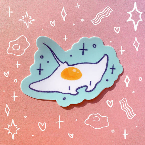 Manta Ray Egg Sunny Side Up Sticker | Cute Aquatic Animal Sting Ray Design | Sticker for Laptop, Water Bottle, Aquarium Lovers
