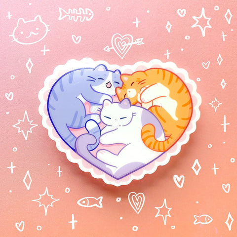 Cuddling Cats Sticker | Cute Kitten Design | Pet Valentine's Day Sticker for Laptop, Water Bottle