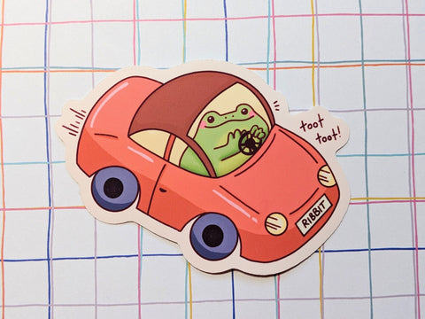 Toot toot! Froggy Car Sticker OR Magnet | Die Cut | Waterproof Vinyl