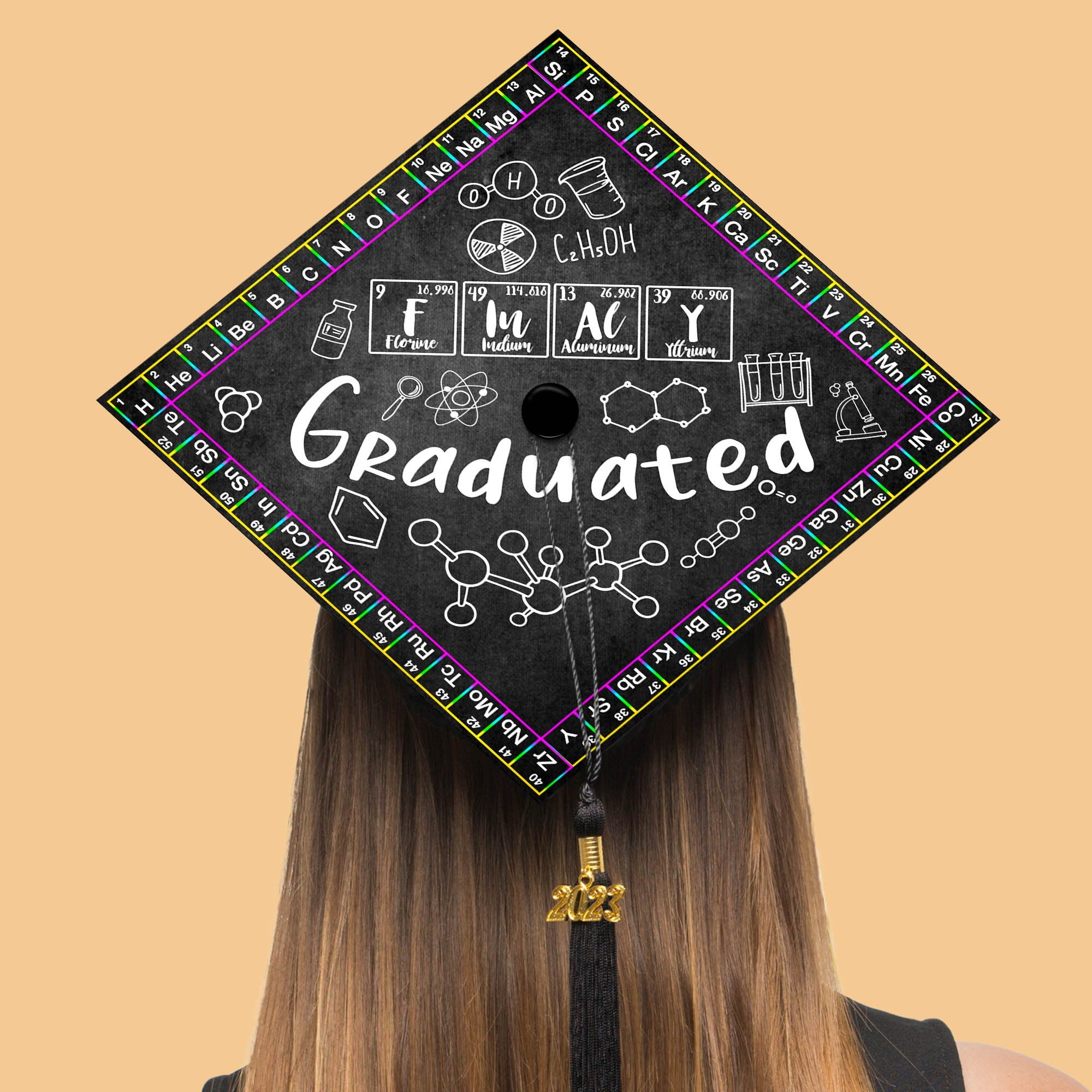 Personalized Chemistry Teacher Graduation Cap Topper, Custom Cap Decoration For Graduation, Class of 2024