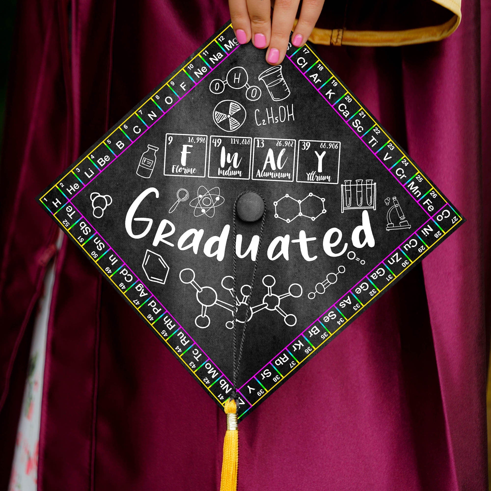 Personalized Chemistry Teacher Graduation Cap Topper, Custom Cap Decoration For Graduation, Class of 2024
