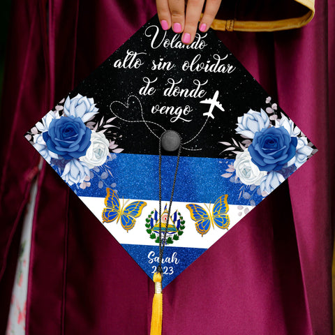Custom El Salvador Graduation Cap Topper, Latina Grad Cap Topper, Spanish Graduation Decoration, Class Of 2024