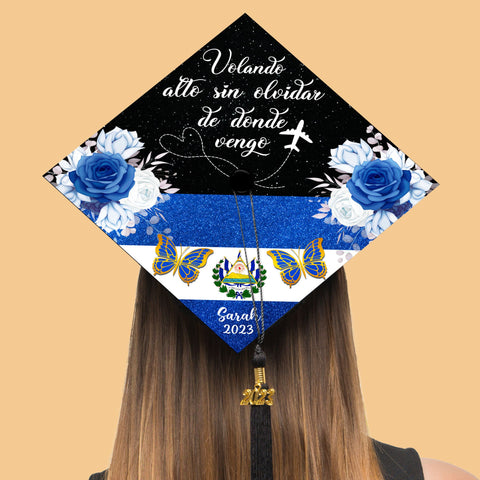 Custom El Salvador Graduation Cap Topper, Latina Grad Cap Topper, Spanish Graduation Decoration, Class Of 2024