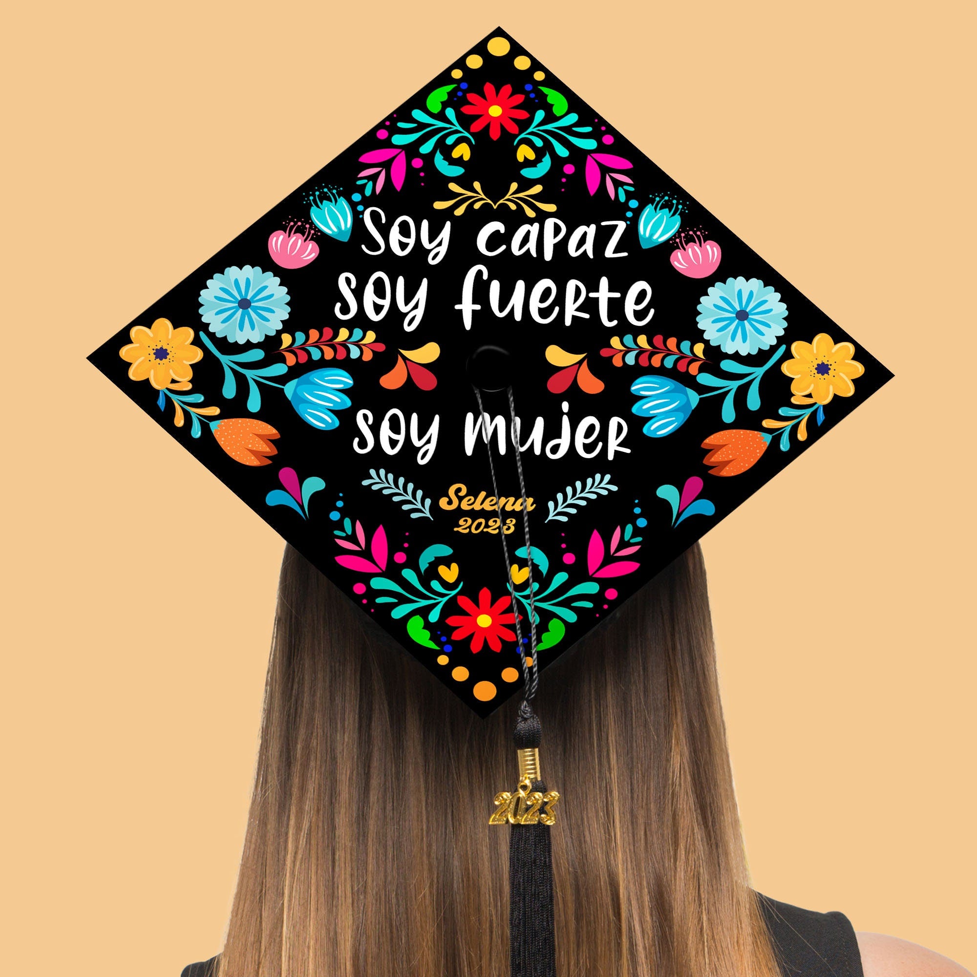 Soy Capaz Soy Fuerte Soy Mujer Printed Grad Cap Topper, Mexican Grad Cap Topper, Latin Graduation Decoration, Class of 2024