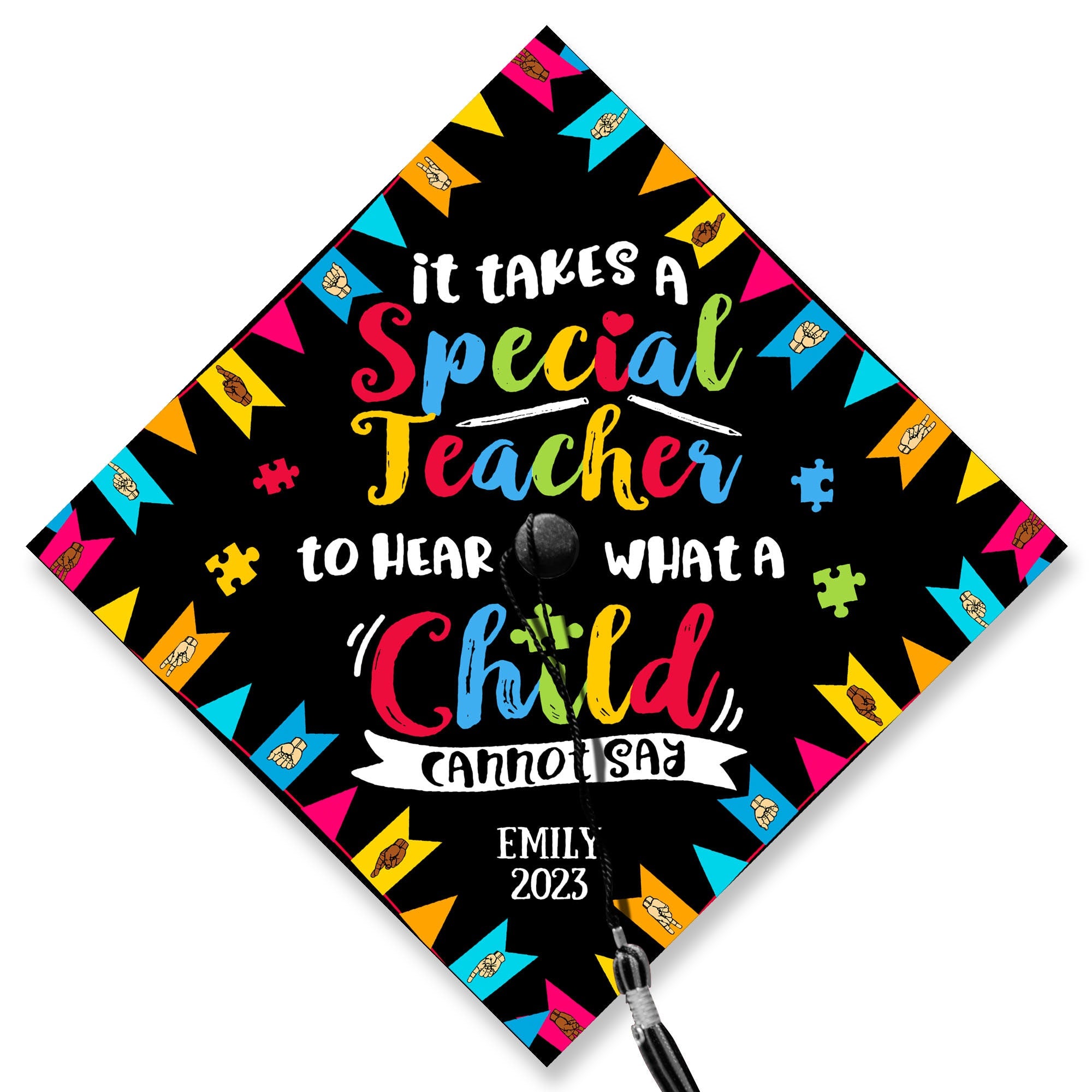 Personalized  It Takes A Special Teacher Printed Grad Cap Topper, Custom Cap Decoration For Special Education, Gift For Graduation 2024
