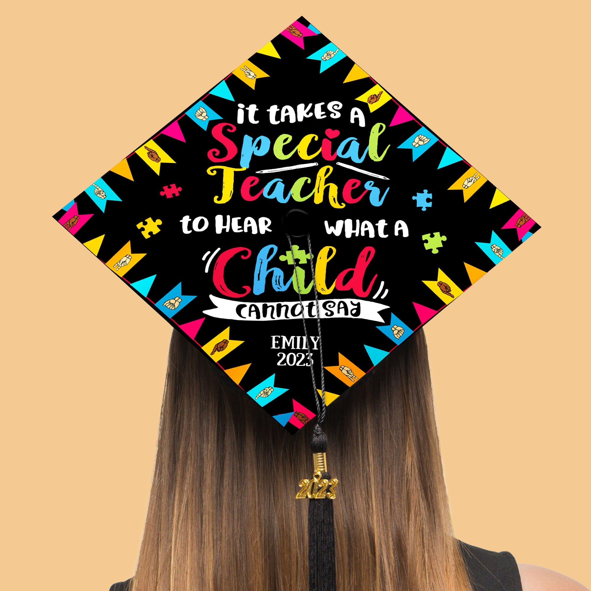 Personalized  It Takes A Special Teacher Printed Grad Cap Topper, Custom Cap Decoration For Special Education, Gift For Graduation 2024