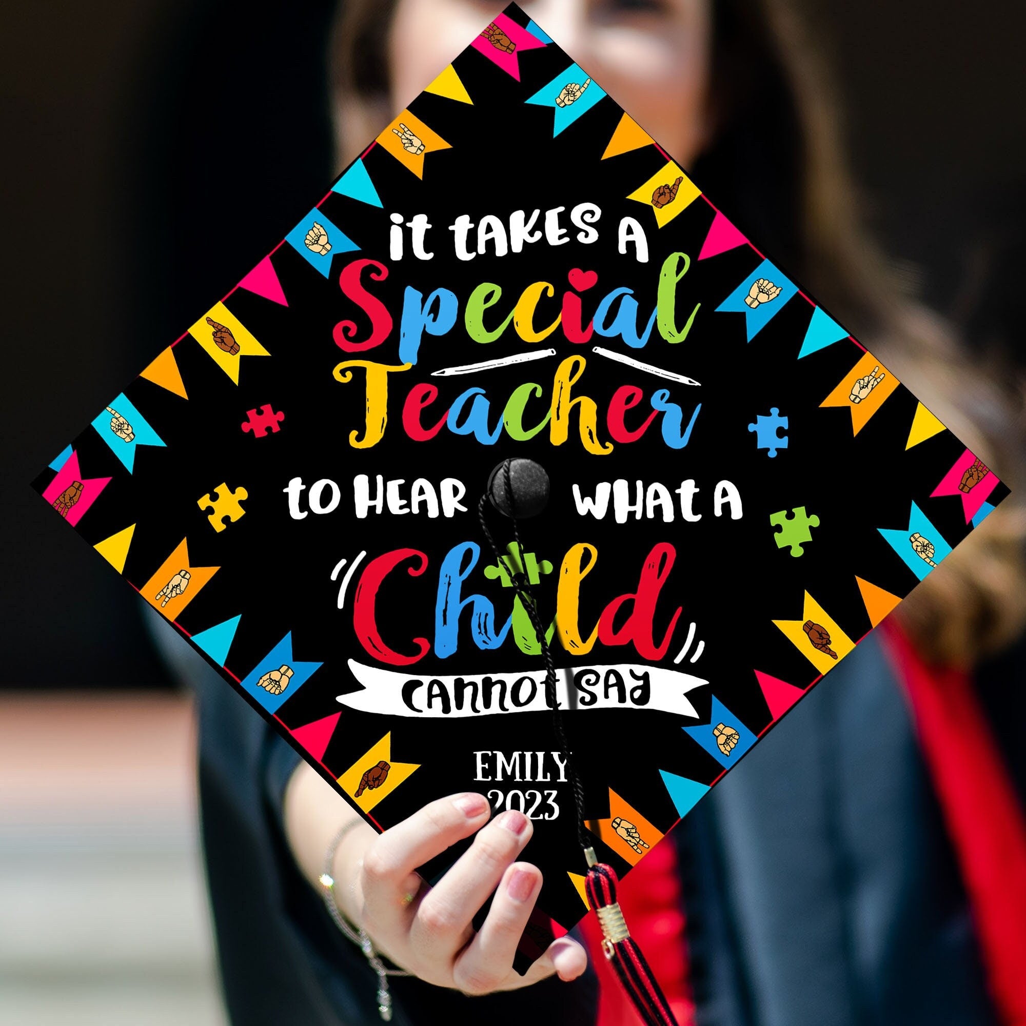 Personalized  It Takes A Special Teacher Printed Grad Cap Topper, Custom Cap Decoration For Special Education, Gift For Graduation 2024