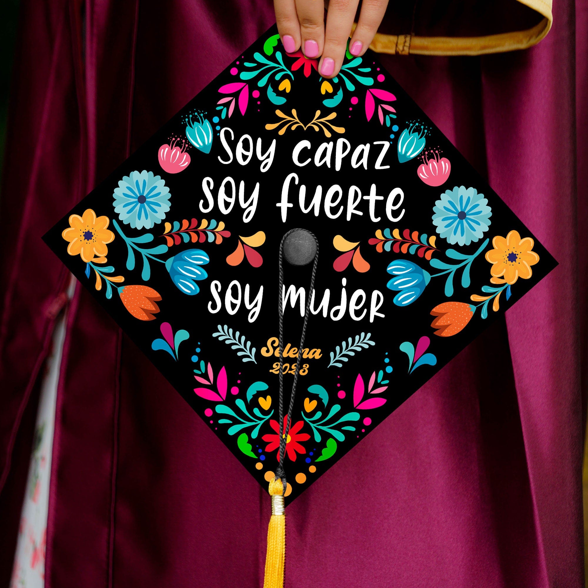 Soy Capaz Soy Fuerte Soy Mujer Printed Grad Cap Topper, Mexican Grad Cap Topper, Latin Graduation Decoration, Class of 2024