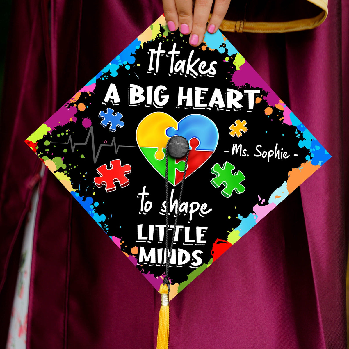 It Takes A Big Heart To Shape Little Mind, Custom Special Education Graduation Cap, Teacher Graduation Decoration, Class Of 2025