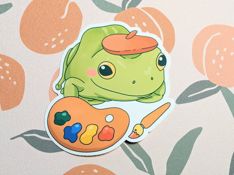 Painter Artist Frog Sticker OR Magnet | Die Cut | Waterproof Vinyl