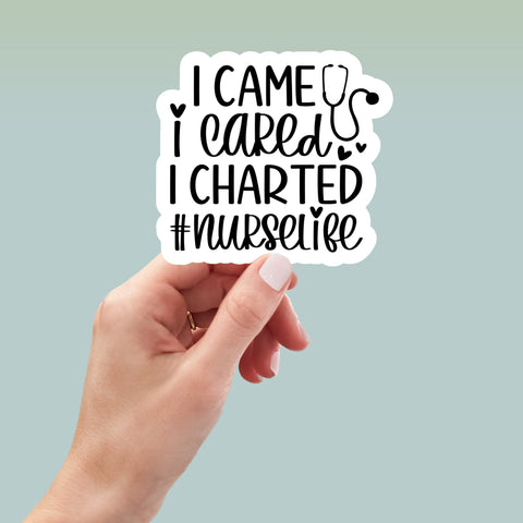 i came i cared i charted  sticker, nursing sticker, laptop stickers, funny sticker, best friend gift, funny gift, nurse graduation gift