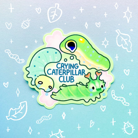 Crying Caterpillar Club Sticker | Cute Worm Grub Design | Emotional Nature Spring Sticker for Laptop, Water Bottle