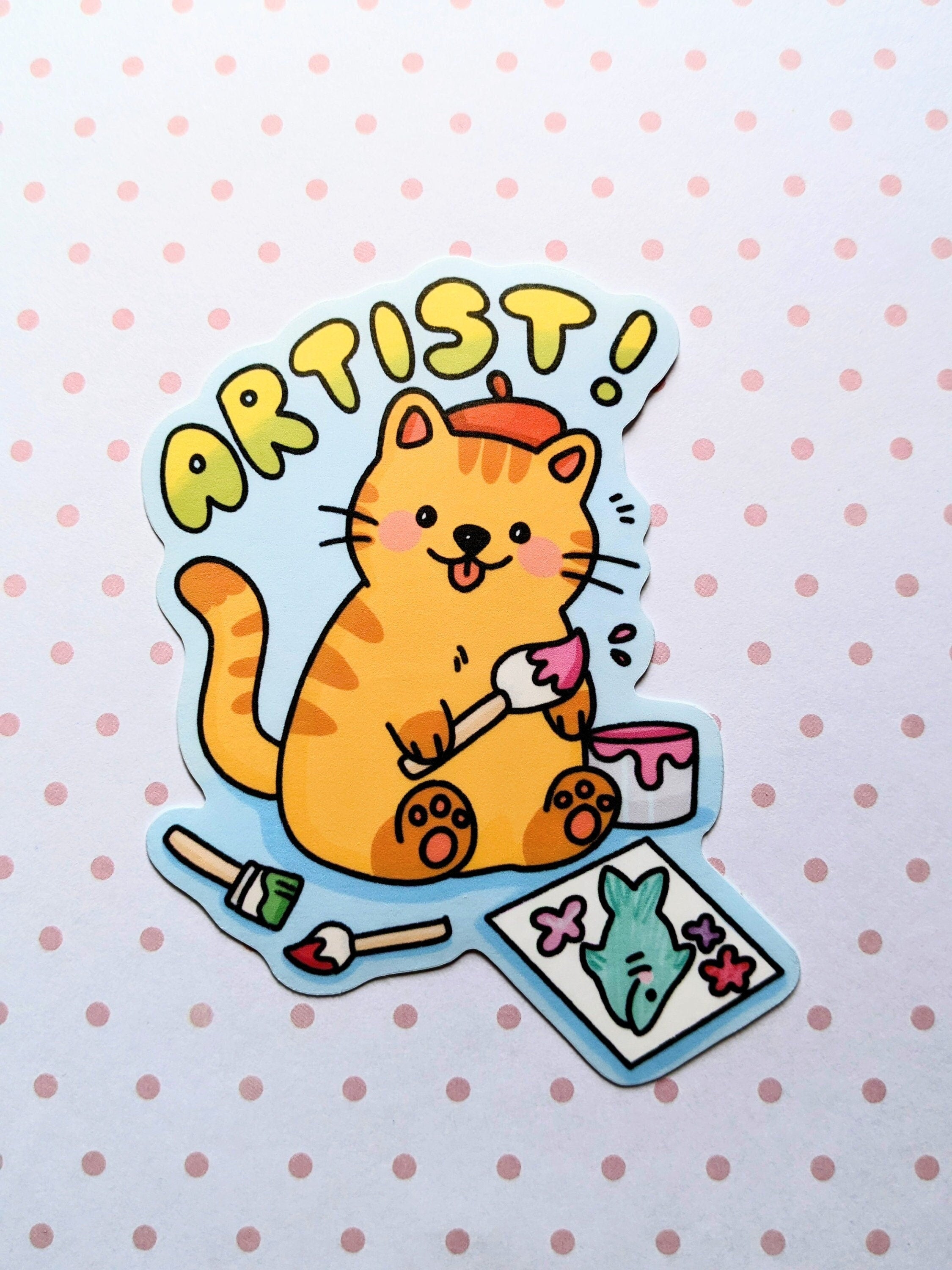 Painter Artist Cat Sticker OR Magnet | Die Cut | Waterproof Vinyl