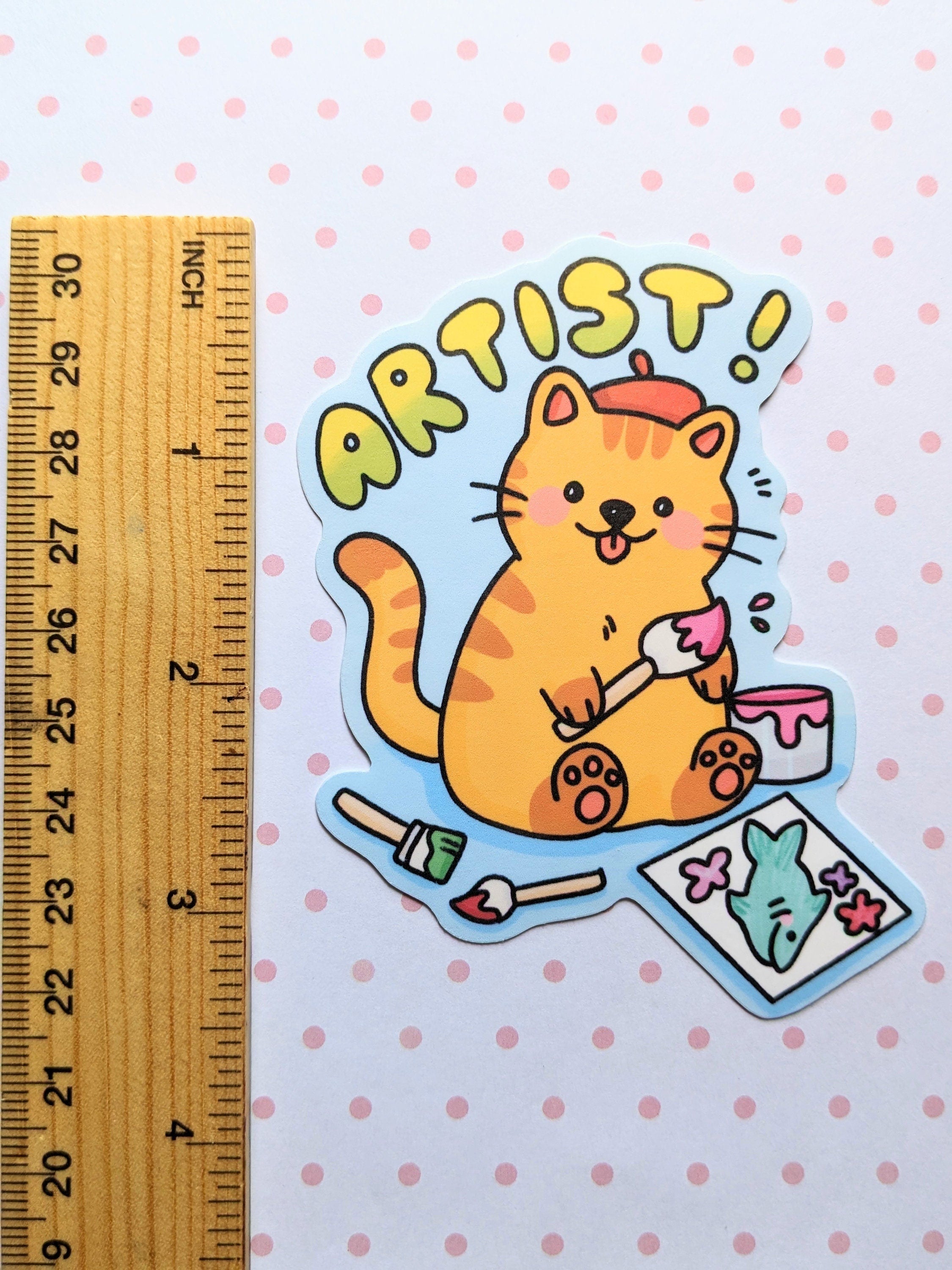 Painter Artist Cat Sticker OR Magnet | Die Cut | Waterproof Vinyl
