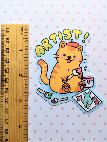 Painter Artist Cat Sticker OR Magnet | Die Cut | Waterproof Vinyl