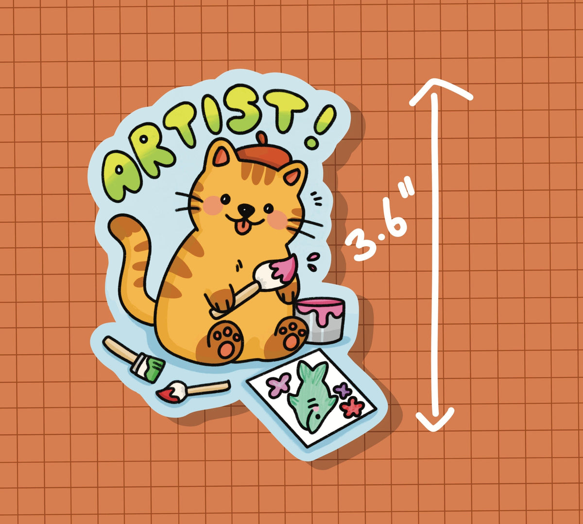 Painter Artist Cat Sticker OR Magnet | Die Cut | Waterproof Vinyl