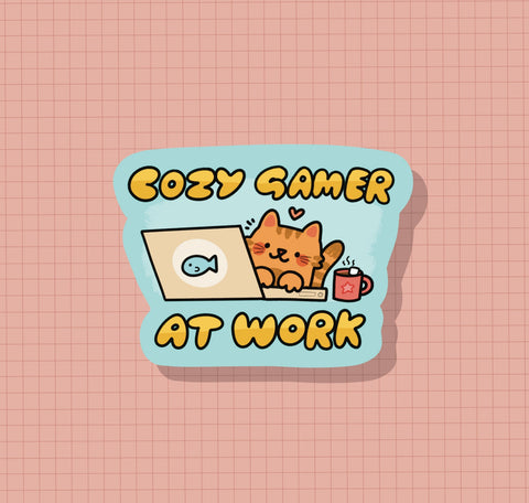 Cozy Gamer at Work Cat Sticker OR Magnet | Die Cut | Waterproof Vinyl