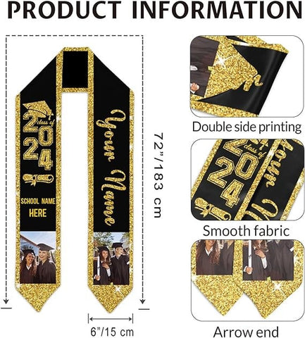 Personalized Congrats 2025 Graduation Stole, Graduation Stole Custom School Name, Your Name, Graduation Sash Gift, Class of 2025 Grad Sash