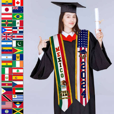 Personalized Congrats 2025 Graduation Stole, Mixed Two Flag Graduation Stole, Graduation Sash Gift, Class of 2025  Grad Sash