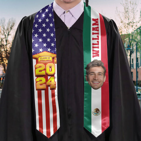 Personalized Congrats 2025 Graduation Stole, Mixed Two Flag Graduation Stole, Graduation Sash Gift, Class of 2025 Grad Sash.