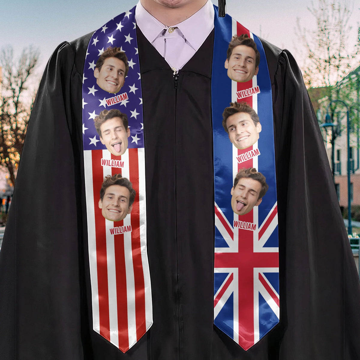 Personalized Congrats 2025 Graduation Stole, Mixed Two Flag Graduation Stole, Graduation Sash Gift, Graduation Stole With Custom Face.