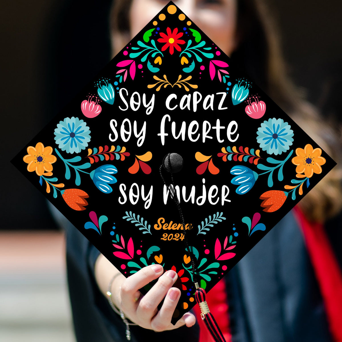 Soy Capaz Soy Fuerte Soy Mujer Printed Grad Cap Topper, Mexican Grad Cap Topper, Latin Graduation Decoration, Class of 2024