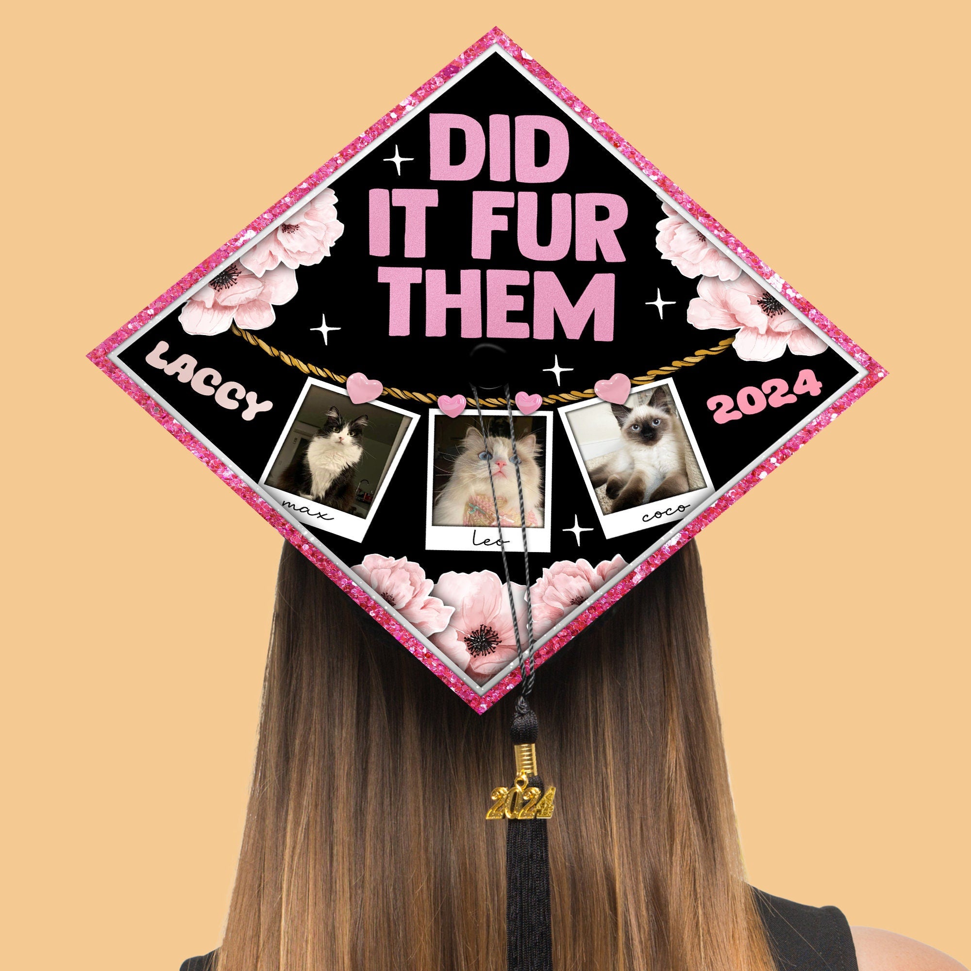 Pet Lover Custom Graduation Cap Topper, Did It Fur Them Printed Grad Cap Topper, Custom Cat Mom Cap Decoration, Cute Graduation Gift