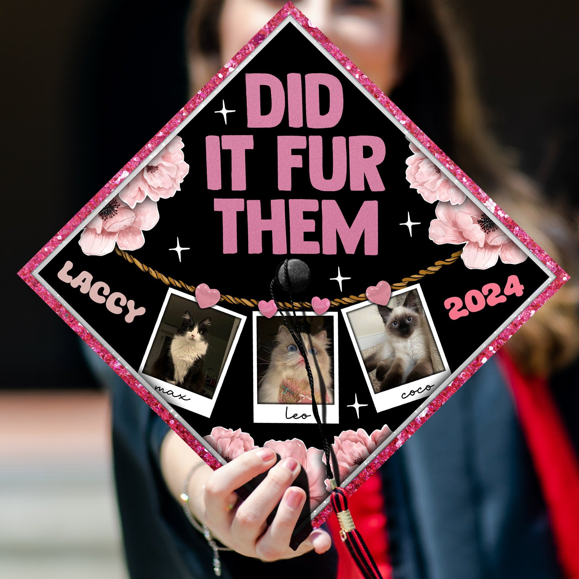 Pet Lover Custom Graduation Cap Topper, Did It Fur Them Printed Grad Cap Topper, Custom Cat Mom Cap Decoration, Cute Graduation Gift