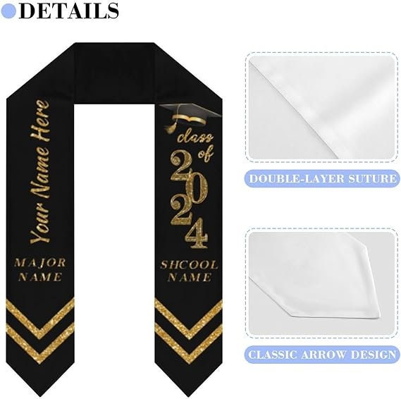 Personalized Congrats 2025 Graduation Stole, Graduation Stole Custom School Name, Your Name, Graduation Sash Gift, Class of 2025 Grad Sash