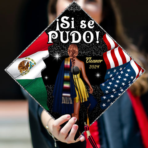 Custom Mexican Grad Cap Topper, Si se pudo Mexican US Flag Graduation Cap, Personalized Latin Graduation Cap Topper, Proud First Generation