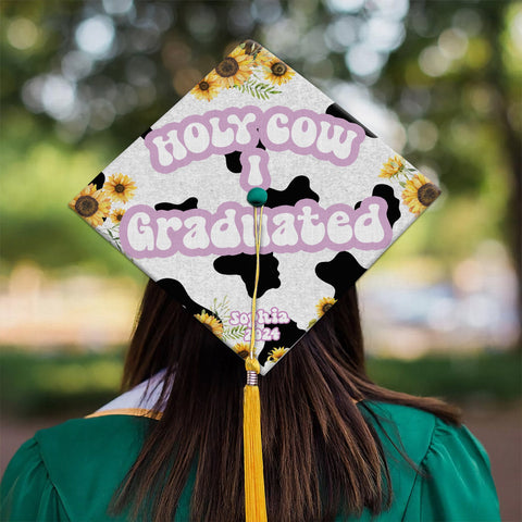 Personalized Holy Cow I Graduated Graduation Cap Topper, Funny Grad Cap Topper, Class Of 2025, Cow Lovers Graduation Cap, Graduation Decor