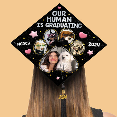 Personalized Graduation Cap For Dog Lover, Our Human is Graduating Printed Grad Cap Topper, Custom Cap Decoration, Pet Lover Gifts