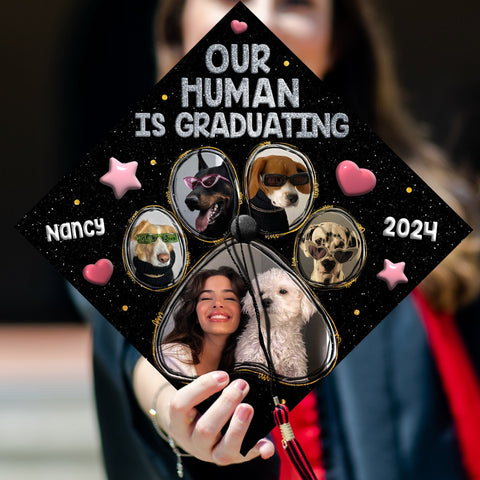 Personalized Graduation Cap For Dog Lover, Our Human is Graduating Printed Grad Cap Topper, Custom Cap Decoration, Pet Lover Gifts