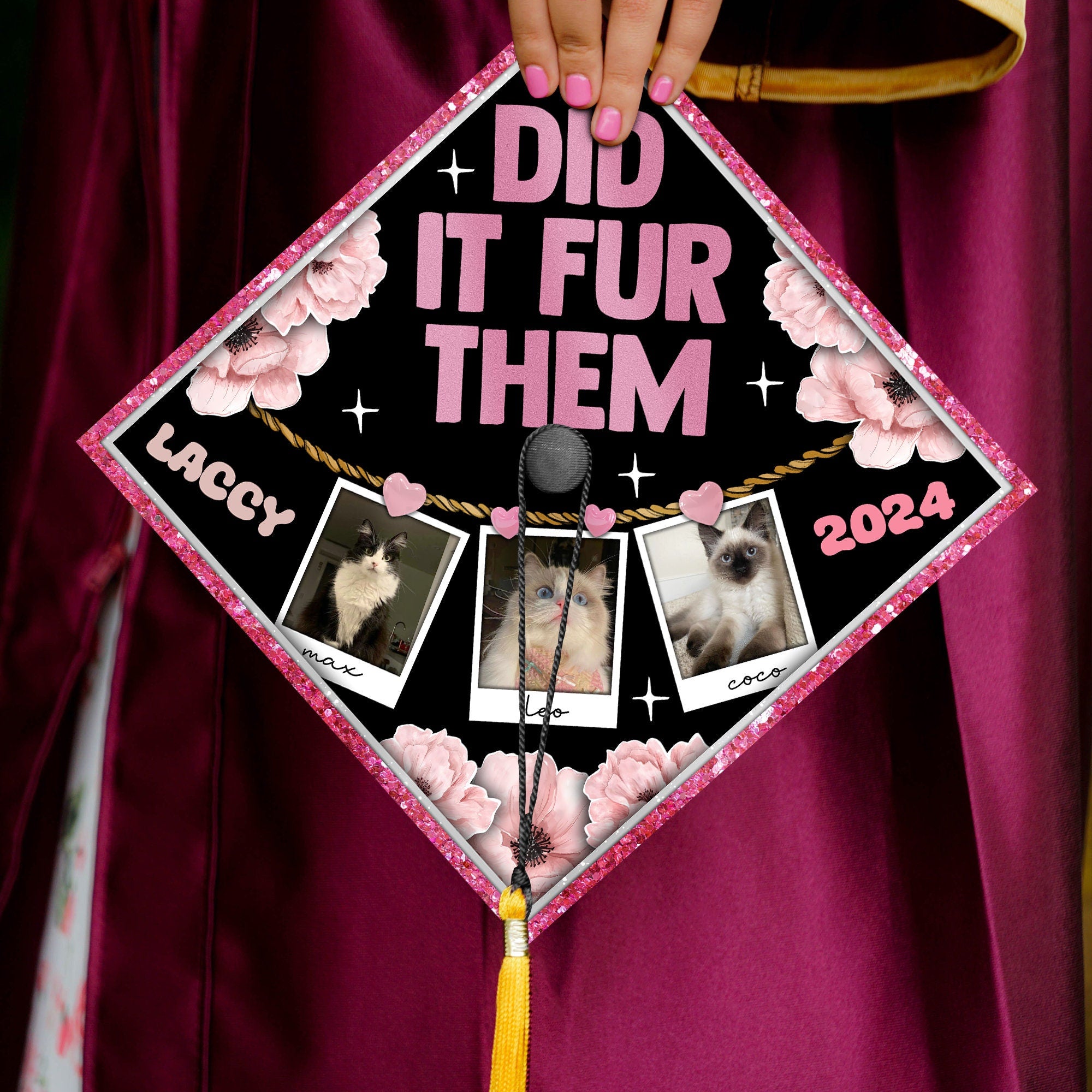 Pet Lover Custom Graduation Cap Topper, Did It Fur Them Printed Grad Cap Topper, Custom Cat Mom Cap Decoration, Cute Graduation Gift