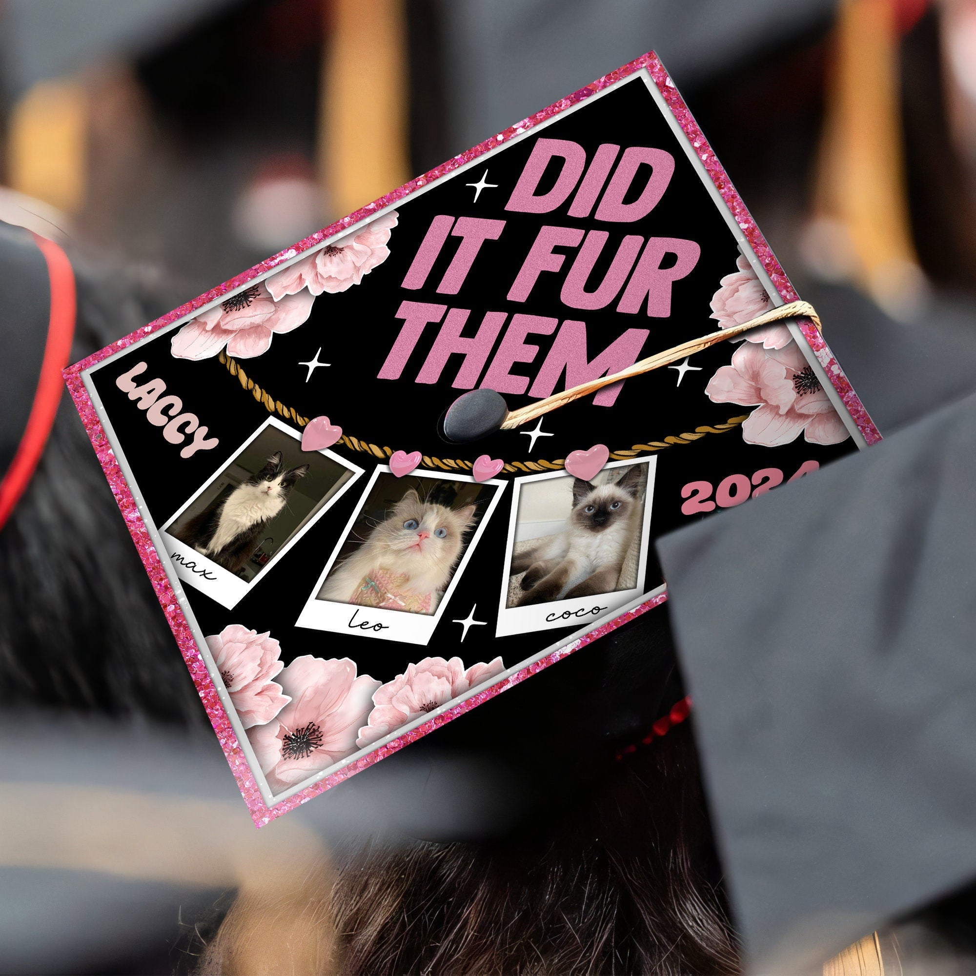 Pet Lover Custom Graduation Cap Topper, Did It Fur Them Printed Grad Cap Topper, Custom Cat Mom Cap Decoration, Cute Graduation Gift