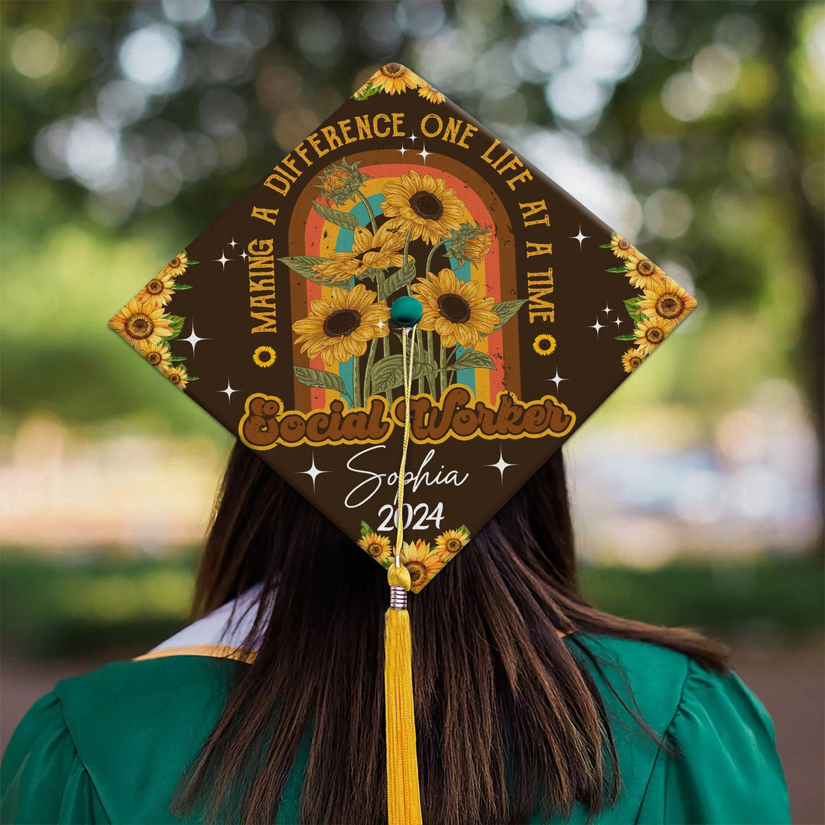 Personalized Social Worker Graduation Cap Topper, MSW Graduation Cap Topper, Class Of 2025, Making A Difference One Life At A Time Grad Cap