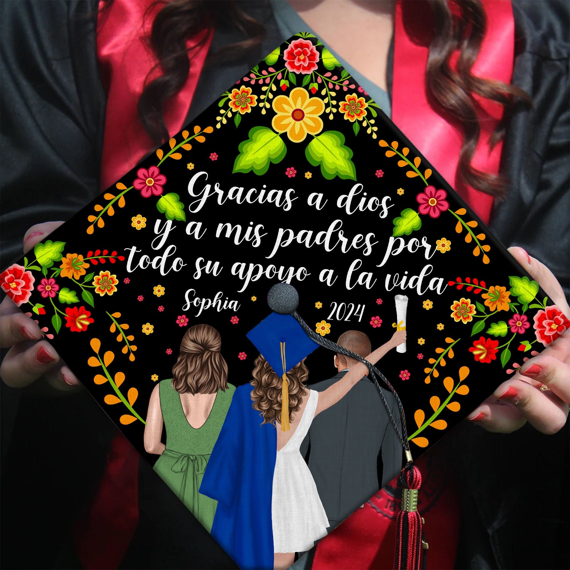 Personalized Mexican Graduation Cap Topper, Latina Grad Cap Topper, Spanish Graduation Cap Decoration, Class Of 2025, Family Grad Cap Topper